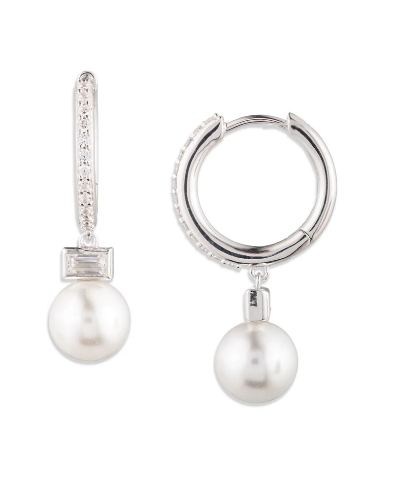 Lauren Ralph Lauren Cubic Zirconia & Imitation Pearl Sterling Silver Hoop Earrings