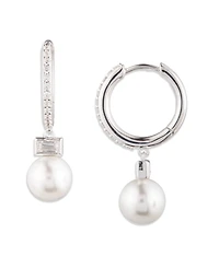 Lauren Ralph Lauren Cubic Zirconia & Imitation Pearl Sterling Silver Hoop Earrings
