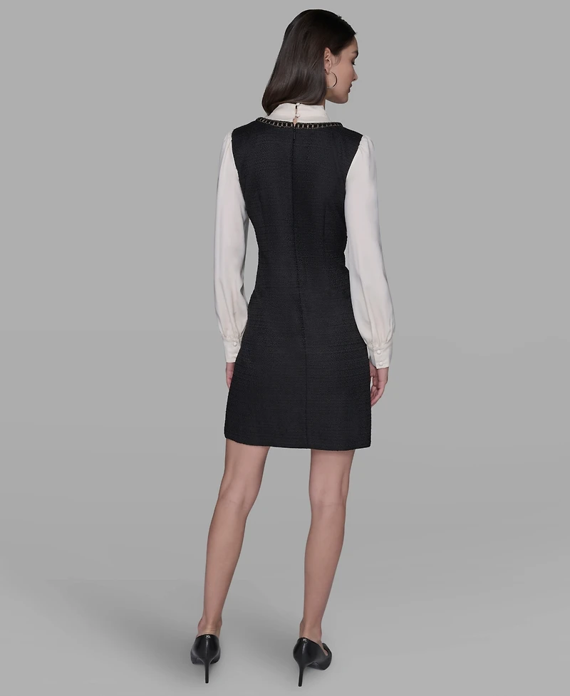 Karl Lagerfeld Paris Women's Textured Tweed Two-Tone Collar Dress