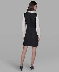 Karl Lagerfeld Paris Women's Textured Tweed Two-Tone Collar Dress