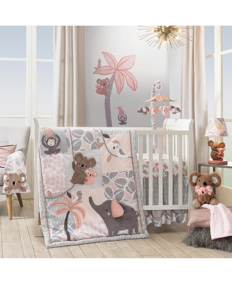Lambs & Ivy Calypso Pink/Gray Koala & Elephant Musical Baby Crib Mobile