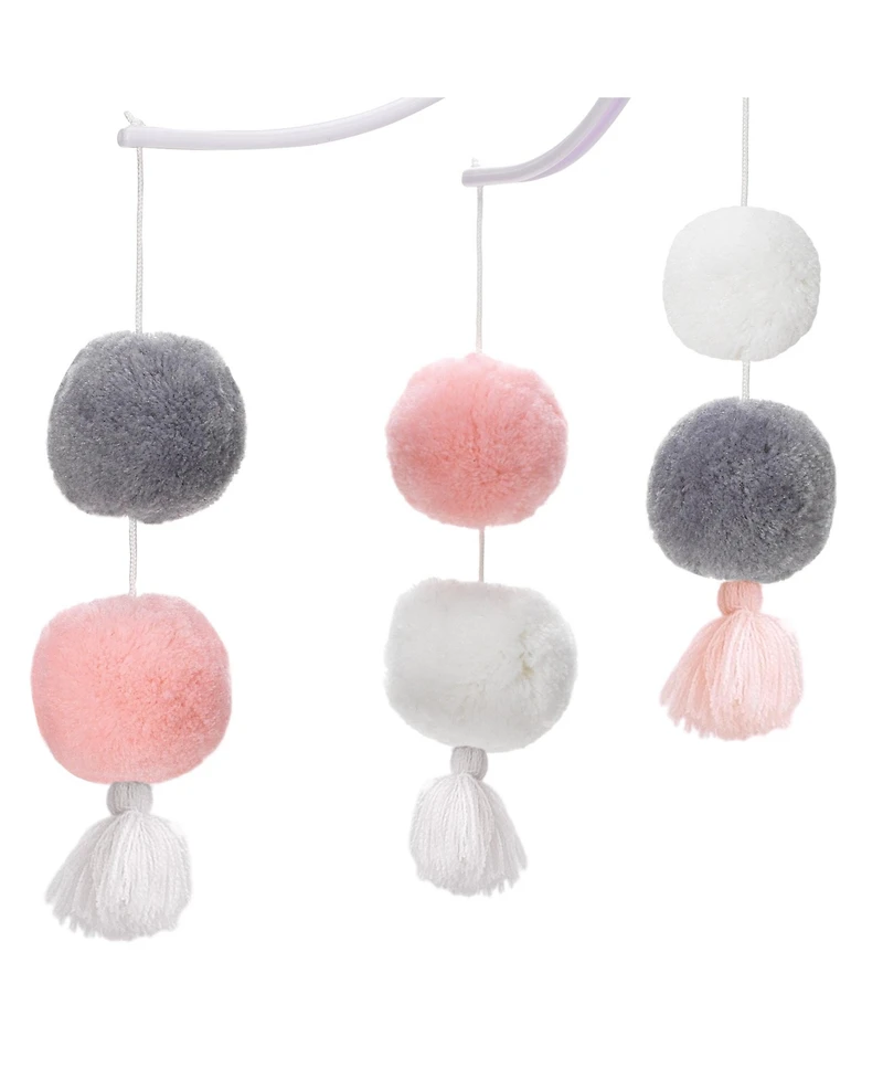 Bedtime Originals Blossom Pink/Gray Pom Pom Musical Baby Crib Mobile Soother Toy