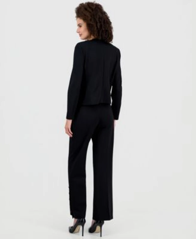 Anne Klein Womens Crewneck Button Front Blazer Wide Leg Pants
