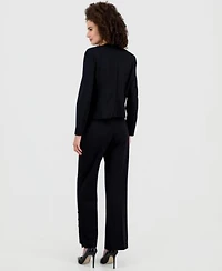 Anne Klein Womens Crewneck Button Front Blazer Wide Leg Pants