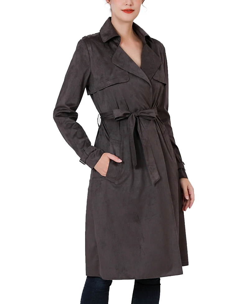 kimi + kai Women's Long Faux Suede Trench Coat