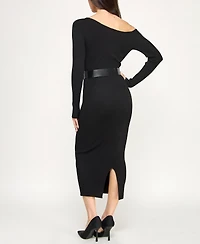 Rosie Harlow Juniors' Long Sleeve Belted Midi Dress