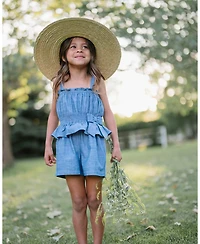 Hope & Henry Toddler Girls Sleeveless Smocked Waist Chambray Romper