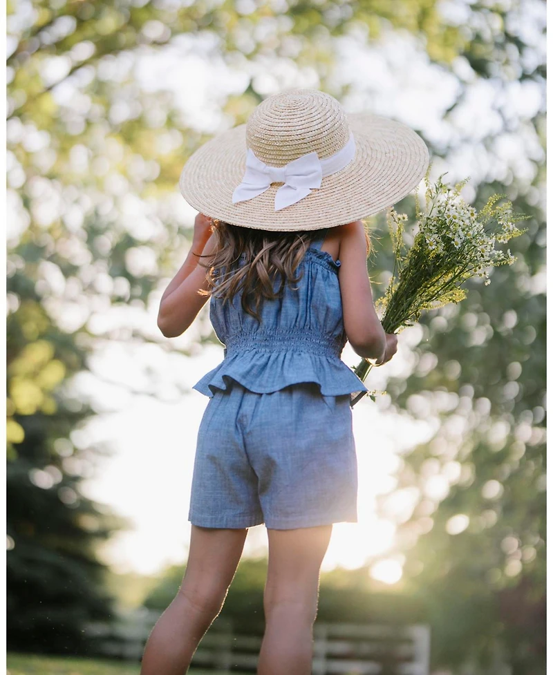Hope & Henry Toddler Girls Sleeveless Smocked Waist Chambray Romper