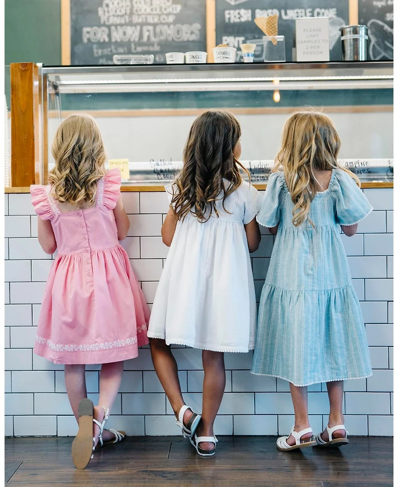 Hope & Henry Big Girls Pleated Flutter Sleeve Apron Dress with Embroidery
