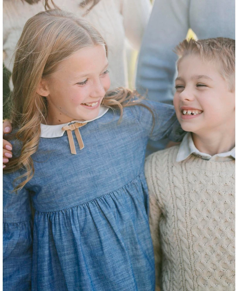 Hope & Henry Little and Big Girls' Organic Empire Waist Peter Pan Collar Chambray Dress