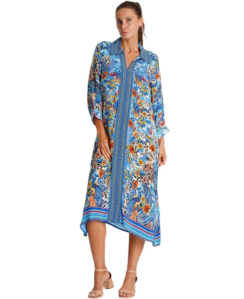 La Moda Clothing Women's Midi Summer Dress with Collared Neck, Short Sleeves