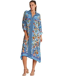 La Moda Clothing Women's Midi Summer Dress with Collared Neck, Short Sleeves