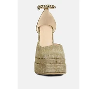 Cosette Diamante Embellished Ankle Strap High Block Heel Sandals Off White