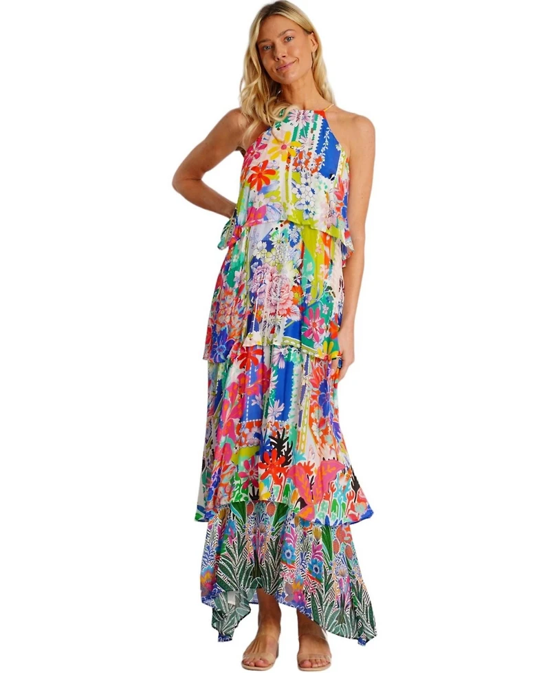 La Moda Clothing Women's Flowing Tiered Skirt Maxi Dress