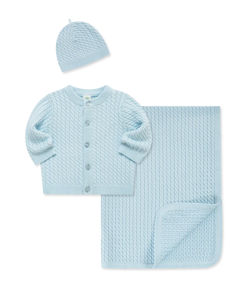 Little Me Baby Boys and Girls 3-Piece Cardigan, Blanket Hat Gift Set