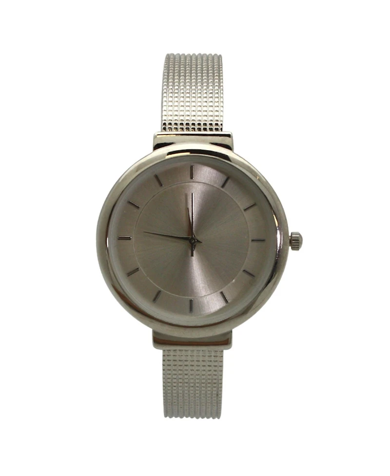 Silver Shiny Face Textured Bangle Watch