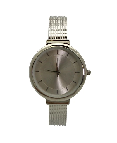 Silver Shiny Face Textured Bangle Watch