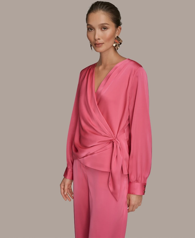 Donna Karan New York Women's Faux Wrap Long Sleeve Top