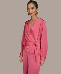 Donna Karan New York Women's Faux Wrap Long Sleeve Top