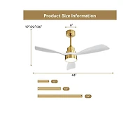 48-inch Modern Golden Downrod Indoor Walnut Wood 3-Blade Led Ceiling Fan Light with Remote Control Support Six Speed Ajustable