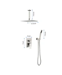 Rainsken 12" Shower Head System Ceiling Mounted Shower, Modern 2-Setting Square Shower System, Rainfall Shower Faucet Set Brushed