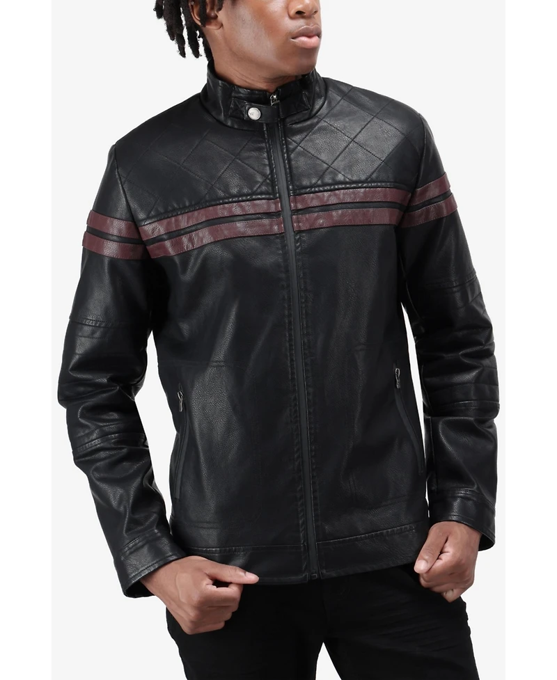 Xray Men's Grainy Pu Jacket Dogs Collar And Quilted Sleeves With Faux Shearling