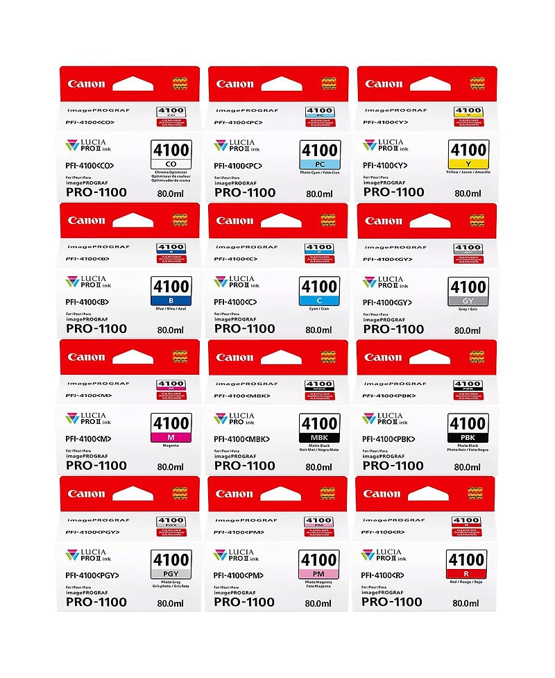 Canon Pfi-4100 80ml Pigment 12-Color Ink Tank for imagePROGRAF Pro-1100 Printer