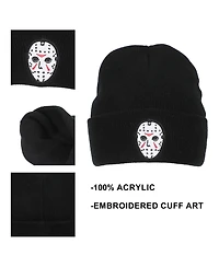 Friday the 13th Men's Jason Mask Embroidery On Acrylic Knit Standard Cuff Beanie