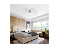 52-inch Modern Minimalist Golden 5-Blade Flush Mount with Led Light Remote Control Supports 6 Speeds and Timer Function