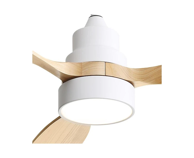 48-inch Modern White Downrod Indoor Walnut Wood 3-Blade Led Ceiling Fan Light with Remote Control Support Six Speed Ajustable