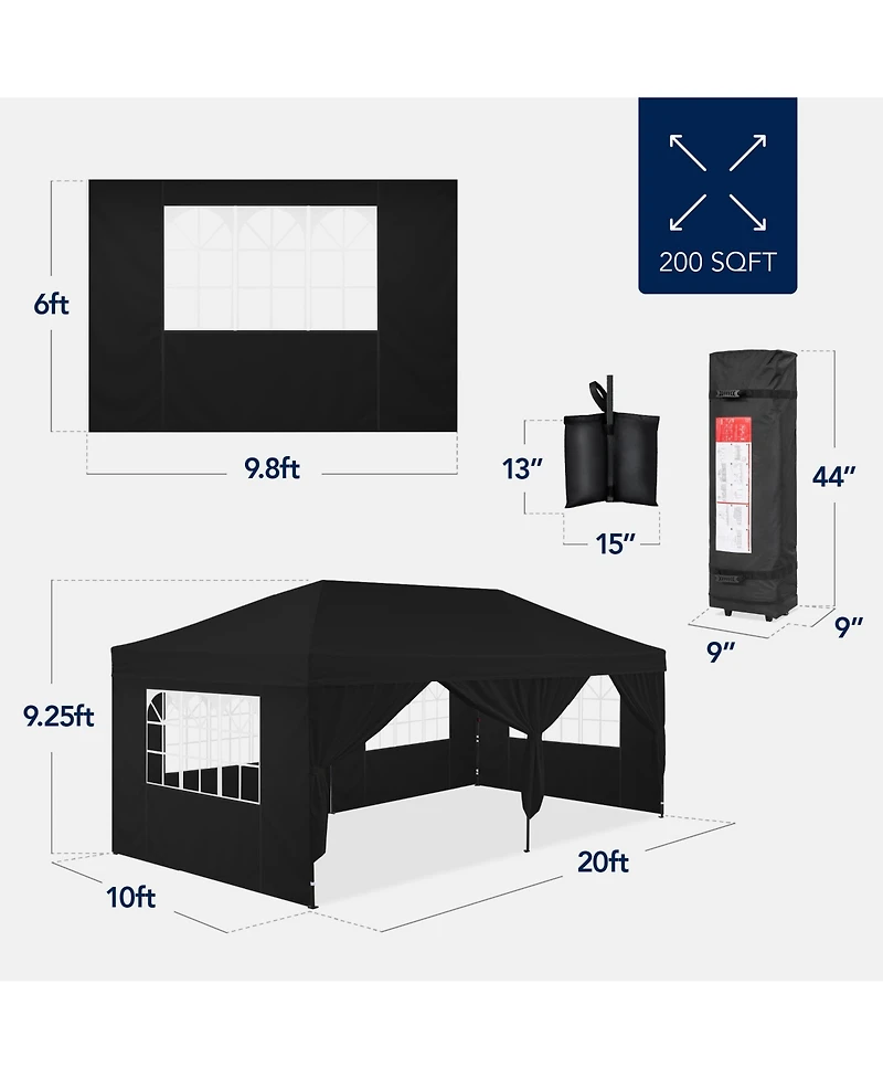 Best Choice Products 10x20ft Party Tent Pop Up Canopy Easy Setup w/ 1-Button Setup, Wheeled Case, 4 Weight Bags