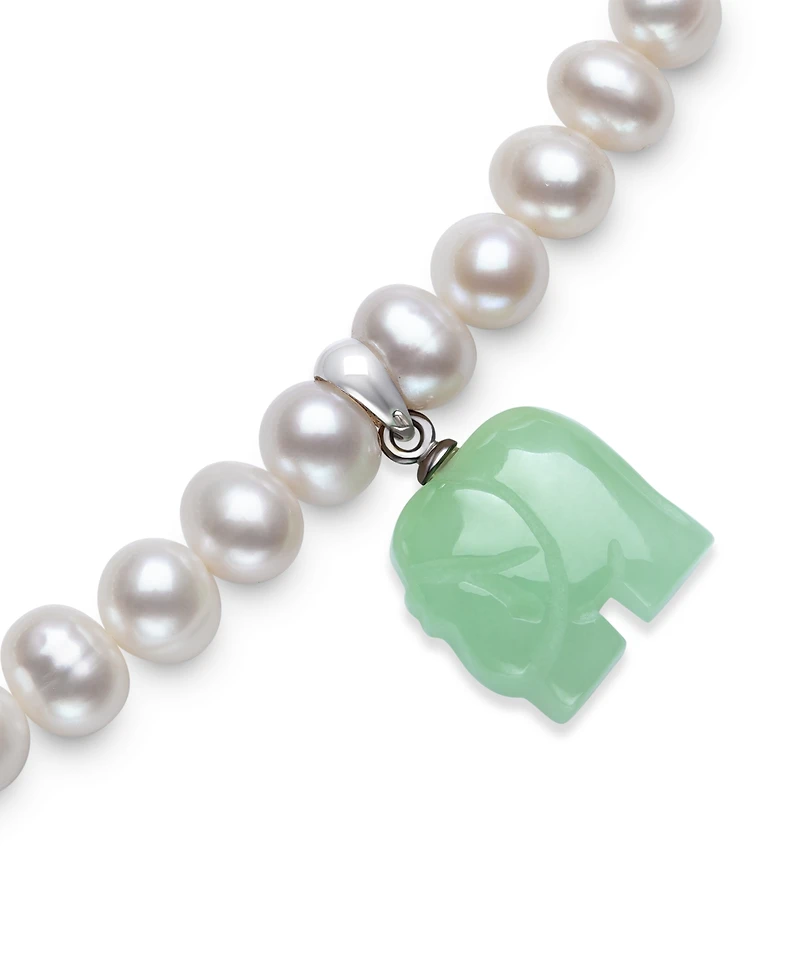 Macy's Freshwater Pearl (6-7mm) and Dyed Jadeite Elephant Charm Stretch Bracelet