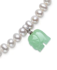 Macy's Freshwater Pearl (6-7mm) and Dyed Jadeite Elephant Charm Stretch Bracelet