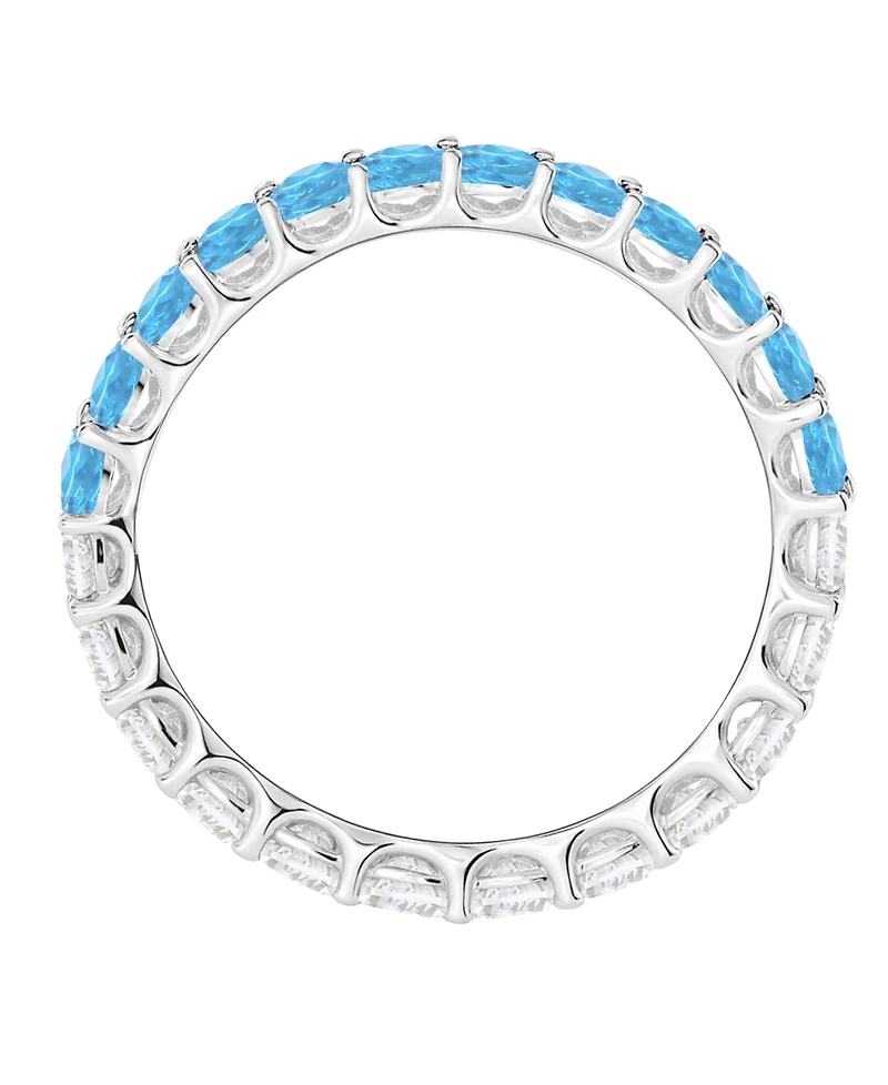 Macy's Blue Topaz (1 ct. t.w.) and Lab-Grown White Sapphire (1 ct. t.w.) Band Ring in Sterling Silver