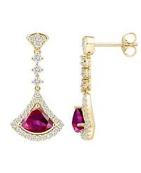 Macy's Lab-Grown Ruby (1-1/4 ct. t.w.) and Lab-Grown White Sapphire (1/2 ct. t.w.) Drop Earrings in 14K Gold Over Sterling Silver