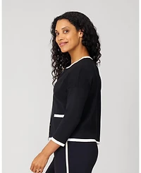Cable & Gauge Women's Contrast Trim Crewneck Cardigan