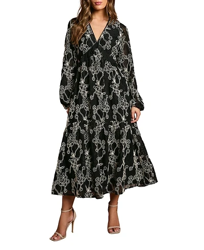 Coast Women's Long Sleeve Broderie Floral Midaxi Dress