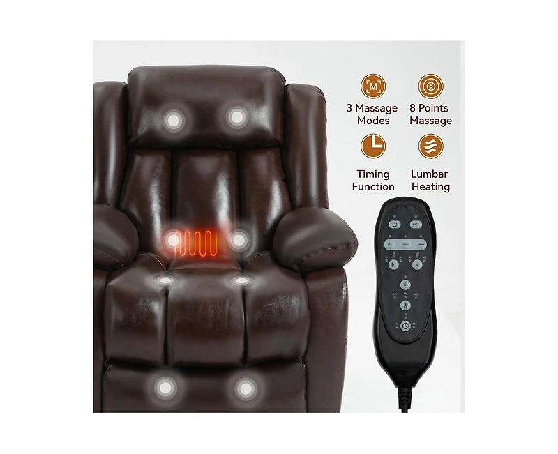 Casainc Dual Motor Infinite Position Up to 350 Lbs Electric Medium Leatheraire Power Lift Recliner Chair with 8-Point Vibration Massage and Lumba