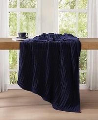 Tommy Hilfiger Solid Cotton Cable Knit Throw Blanket, 70" x 50"