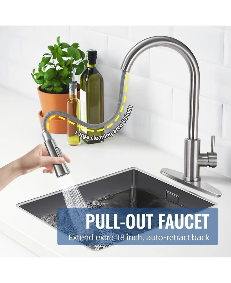304 Stainless Steel Pull-Down Kitchen Faucet with 360° Rotation and Dual Water Modes