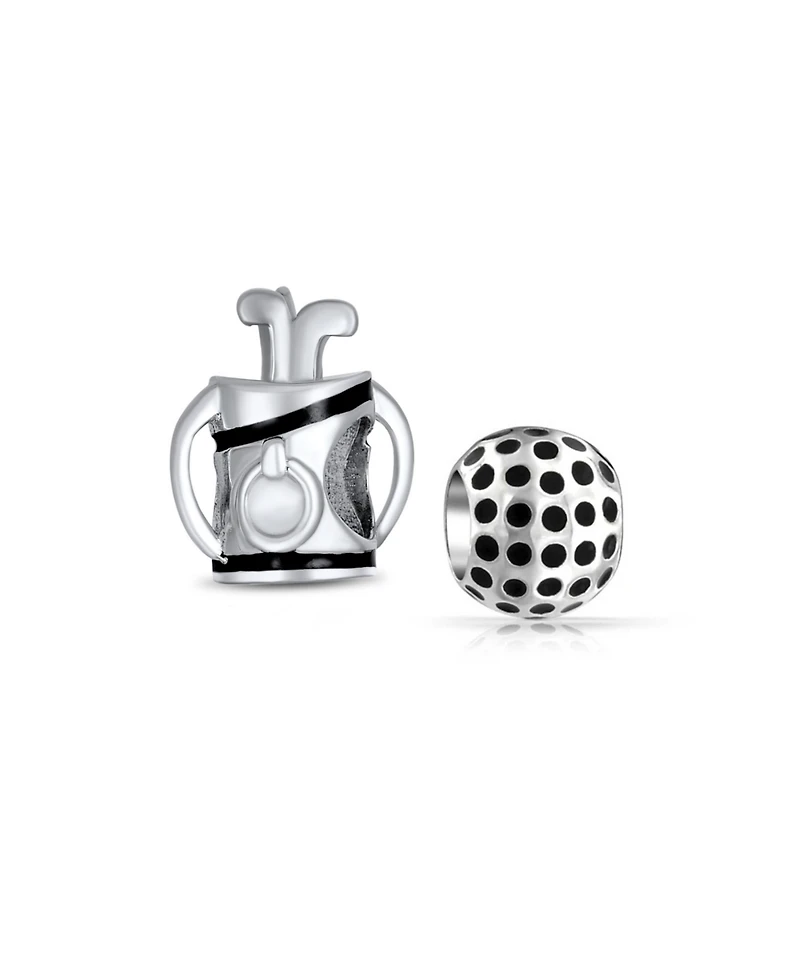 Bling Jewelry Set of 2 Golf Ball Golf Bag Clubs Charm Bead Sterling Silver for European Bracelet