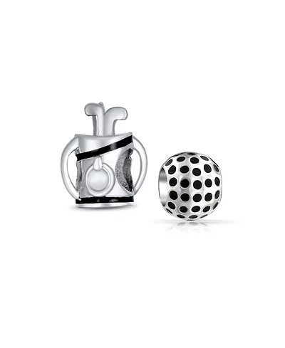 Bling Jewelry Set of 2 Golf Ball Golf Bag Clubs Charm Bead Sterling Silver for European Bracelet