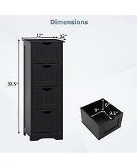Gymax Bathroom Floor Cabinet Freestanding Narrow Side Storage Organizer w/ 4 Drawers