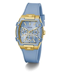 Guess Women's Gold-Tone Light Blue Silicone Multi-Function Watch, 35mm