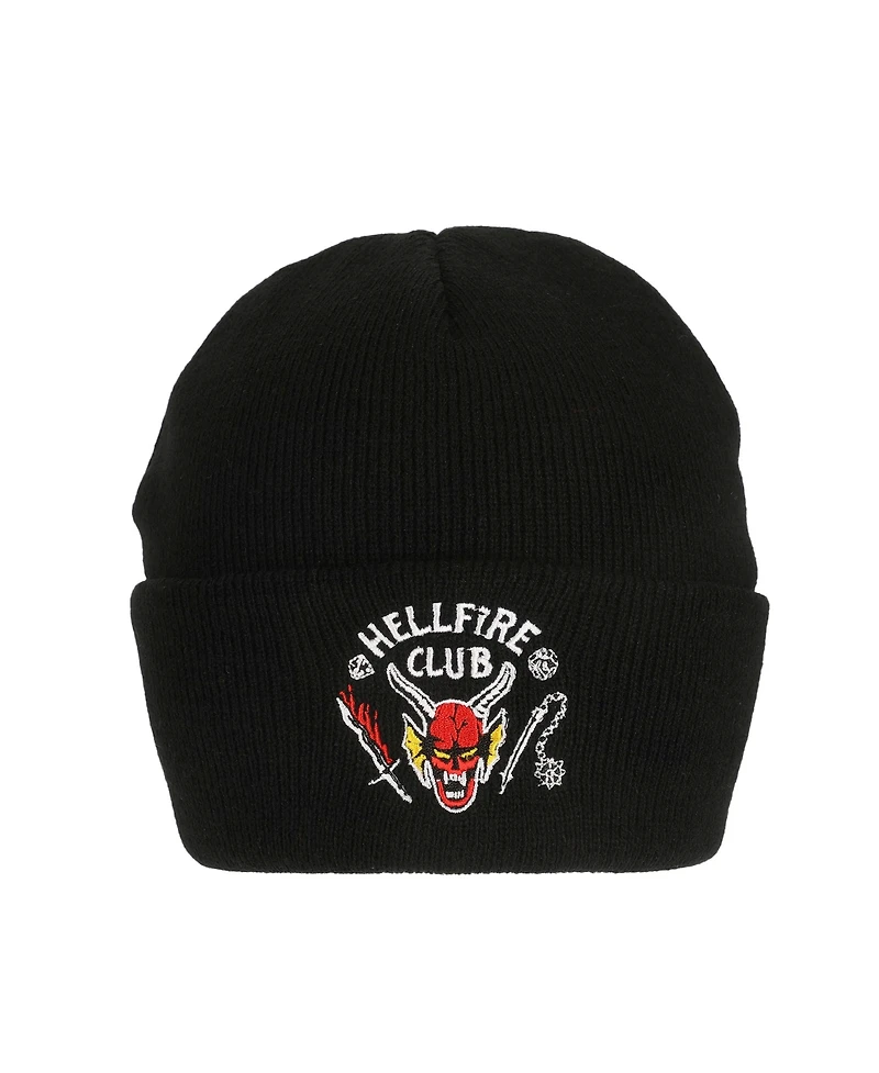 Stranger Things Men's Hellfire Club Embroidery On Black Acrylic Knit Cuff Beanie