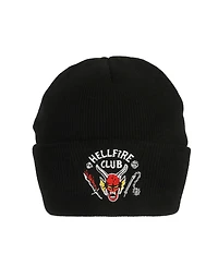 Stranger Things Men's Hellfire Club Embroidery On Black Acrylic Knit Cuff Beanie