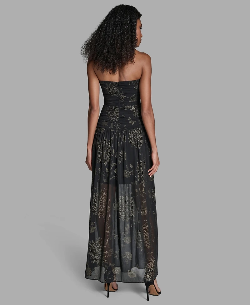 Bcbg Women's Foil Pleated Strapless Maxi Dress