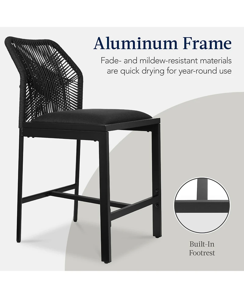 Best Choice Products Set of 2 Indoor Outdoor Counter Height Barstools w/ All-Weather Rope & Aluminum