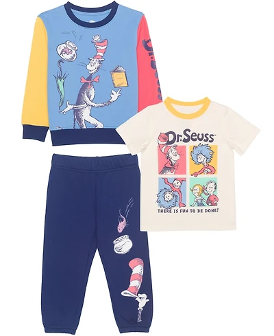 Dr. Seuss Boys Toddler 2T-5T 3-Piece Cat the Hat Printed T-Shirt, Short-Sleeve T-Shirt and Joggers Set