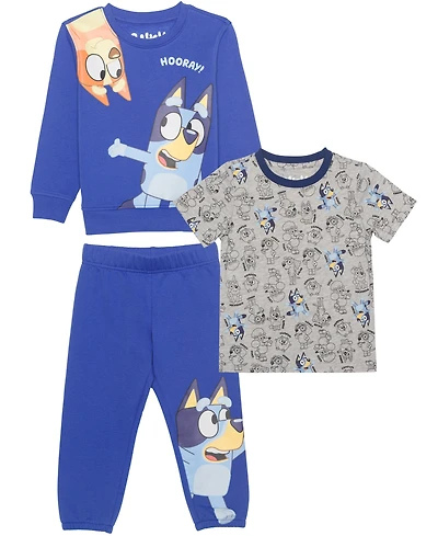 Bluey Boys Toddler 2T-5T 3-Piece Printed T-Shirt, Short-Sleeve T-Shirt and Joggers Set